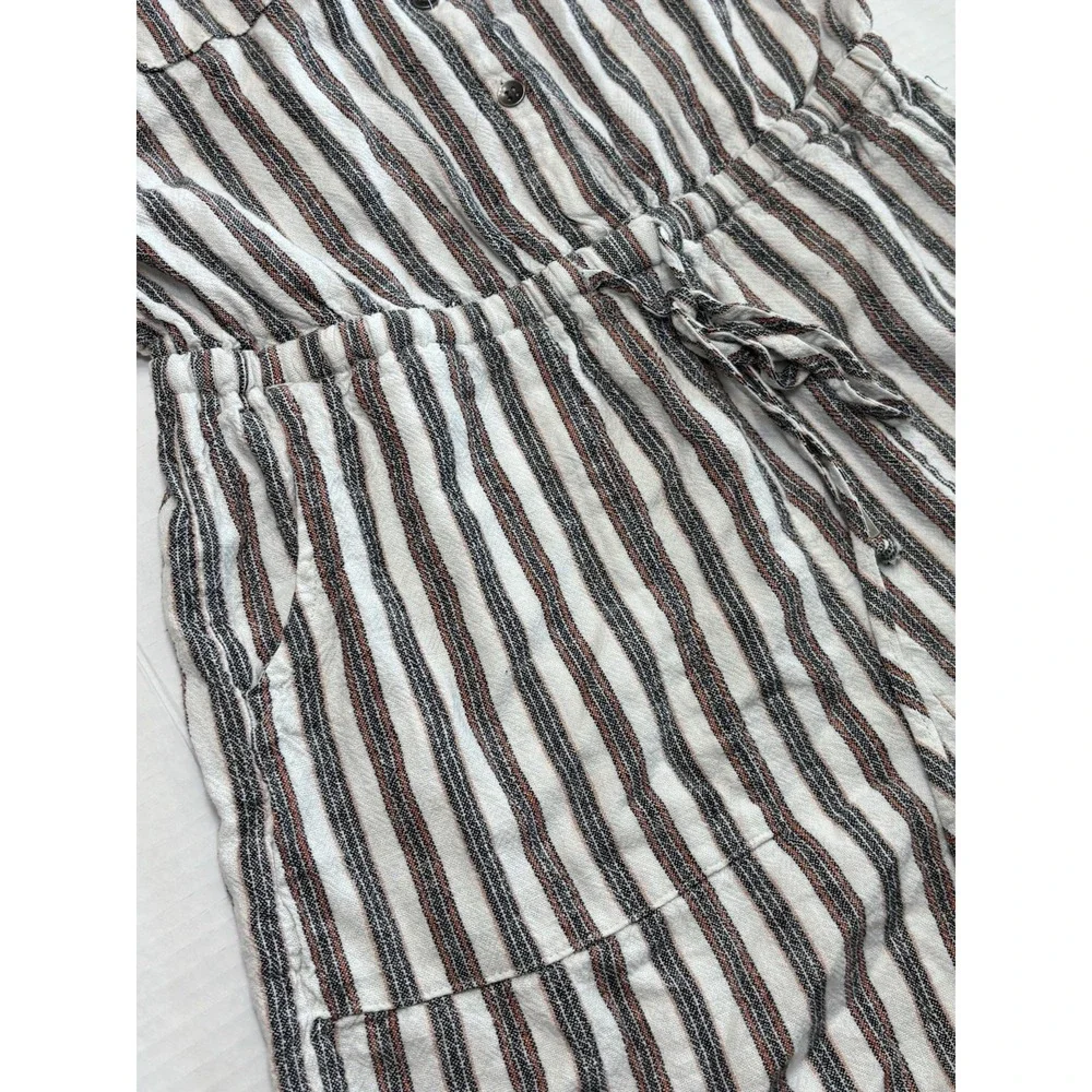 Kelly Renee Linen Blend Striped Romper Womens Small Sleeveless Tie Nautical - Picture 2 of 8